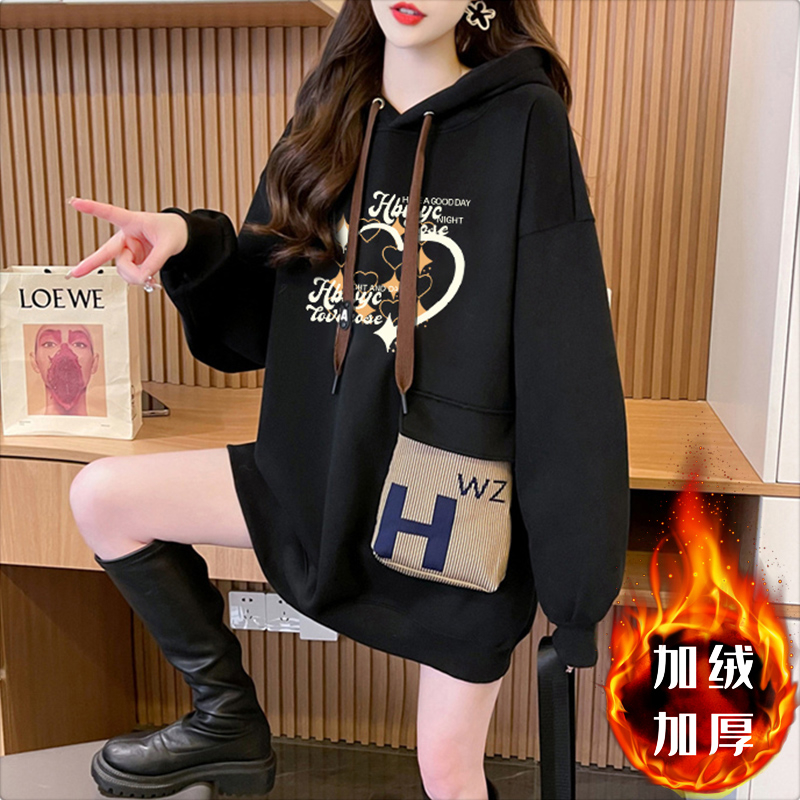 First imitation Chinese cotton velvet plus velvet thickened three-dimensional bag 2024 New Year hooded sweatshirt for women