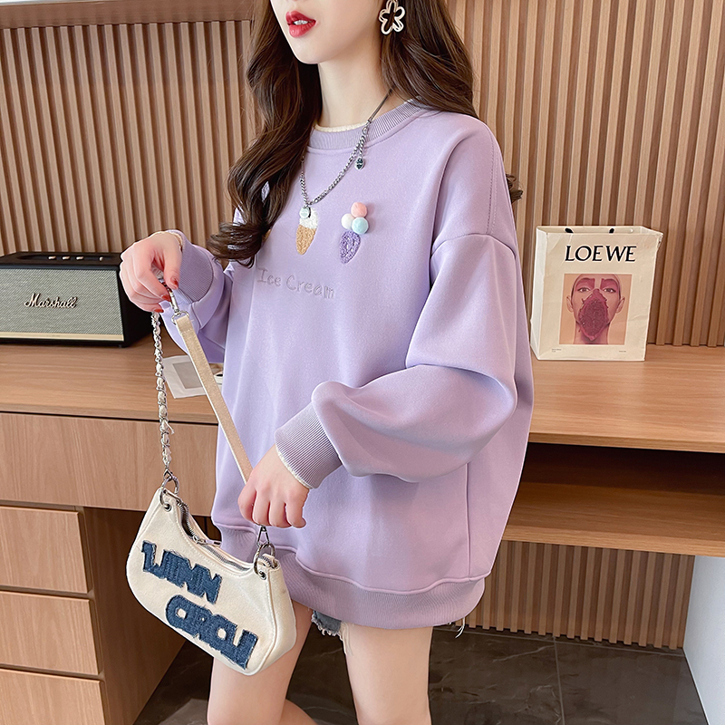 Real shot of Chinese cotton composite true super plus velvet fake two-piece sweatshirt for women winter round neck warm top plus size women's 200 pounds