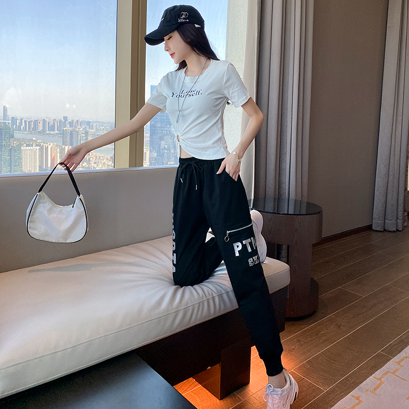 Actual shot# Sports casual pants for women in spring and autumn, high-waisted, slimming, hip-hop style, leggings, harem pants