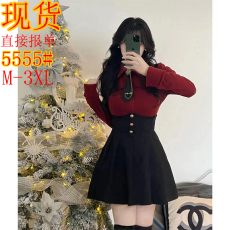 批发青涩之恋微胖mm春季显瘦气质学院风设计款长袖衬衫+束腰裙
