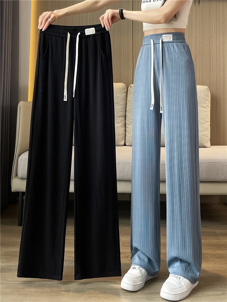 2024 new summer style loose wide-leg drawstring casual versatile trousers for women