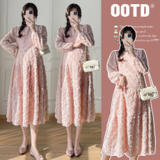 批发实拍2026春季法式小香风气质高级感立体花朵定制初恋粉<b class='q'>孕妇</b><b class='q'>连衣裙</b>