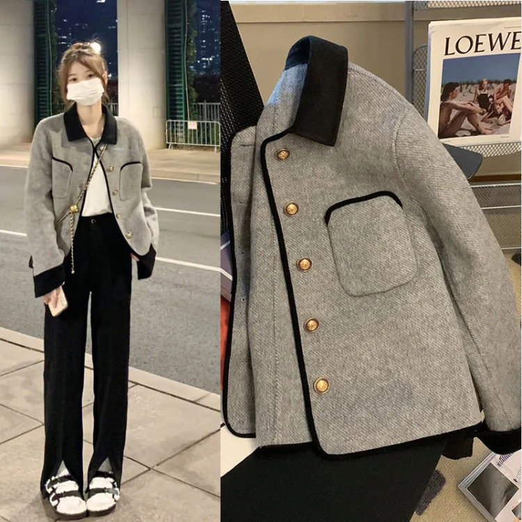 겨울 의류 새로운 빅 사이즈 여성 의류 작은 샤넬 스타일 얇은 스타일 샤 징 버클 표지 배 모직 외투