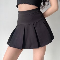 批发美式复古百搭高腰<b class='q'>半身裙</b>百褶裙女A字短裙显瘦显腿长