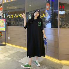 批发仿棉牛奶丝#大码女装胖妹睡裙女夏季新款圆领宽松百搭<b class='q'>孕妇</b><b class='q'>连衣裙</b>