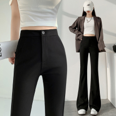 实拍 黑色西装喇叭裤女2024春季新款垂感高腰弹力显瘦直筒微喇裤