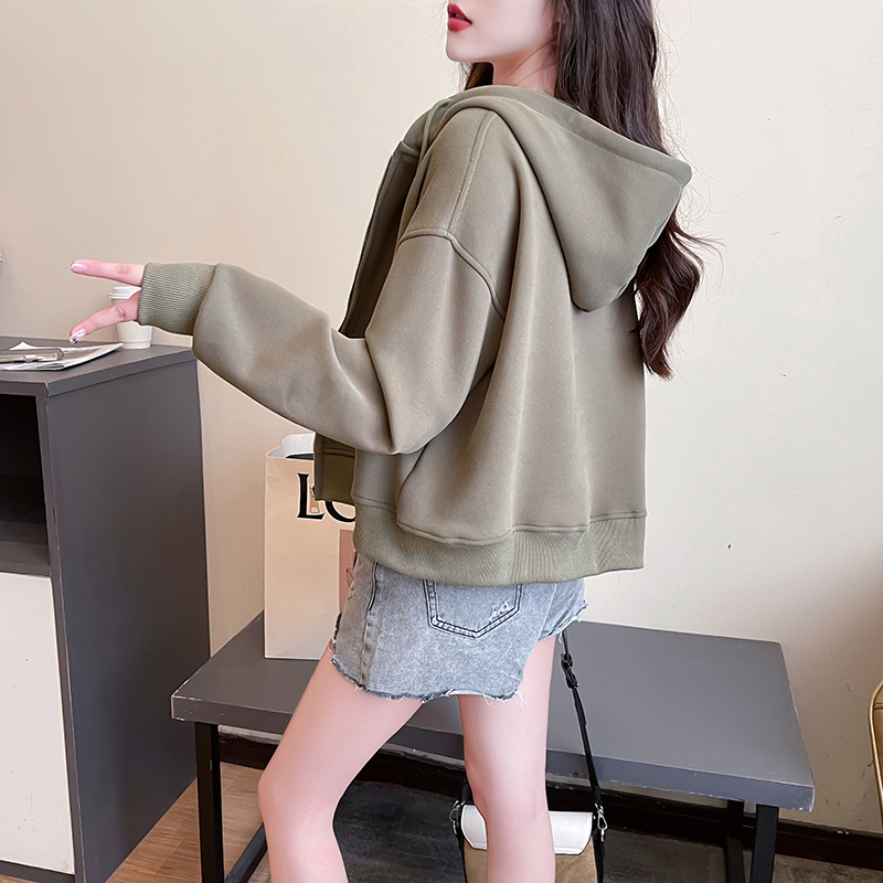 Real shot of pure cotton surface Chinese cotton composite 320g sweatshirt women's spring and autumn cardigan coat tops large size women's clothing 200 pounds