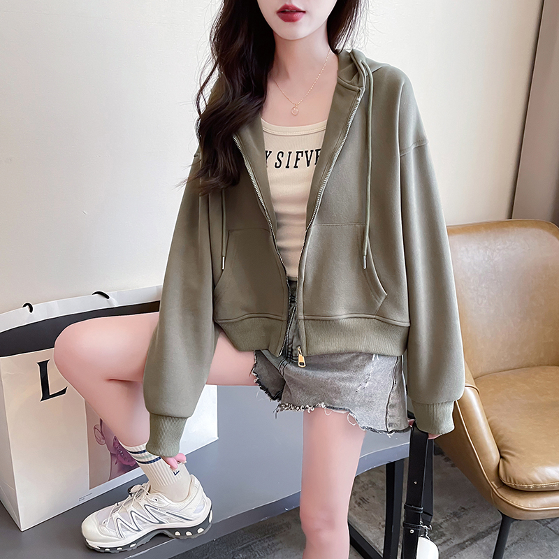 Real shot of pure cotton surface Chinese cotton composite 320g sweatshirt women's spring and autumn cardigan coat tops large size women's clothing 200 pounds