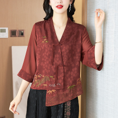 批发实拍 2025新款上衣女<b class='q'>时尚</b>百搭复古绣花纯色宽松<b class='q'>外套</b>香云纱妈妈装