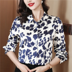 批发杭州重磅2025新款秋季真丝衬衫女高端<b class='q'>品牌</b>印花桑蚕丝上衣通勤小衫