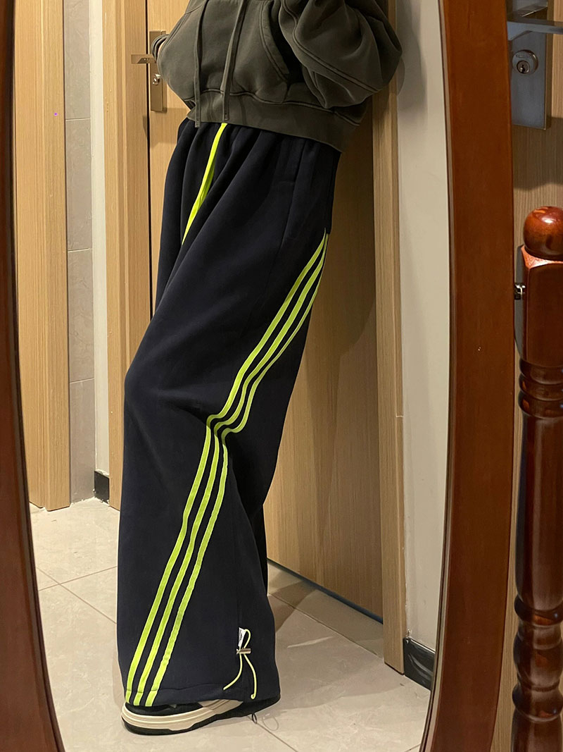 2024 American Navy Striped Sports Sweatpants Women's Straight Legs Spring Autumn Wide Legs Loose