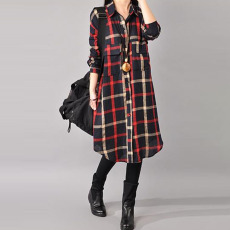 批发春秋韩版棉麻衬衣裙<b class='q'>大码</b><b class='q'>女装</b>长袖格子衬衫女中长款宽松裙子