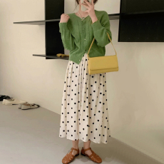 批发孕妇装<b class='q'>春</b>夏新款半身裙休闲显瘦圆点中长裙宽松A字裙大摆伞裙