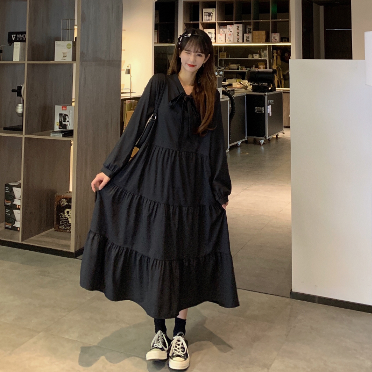 여름 드레스 새로운 실사 빅 사이즈 학원 스타일 표지 배 연령 감소 지방 mm 드레스 여성의 아파트 꿀 치마