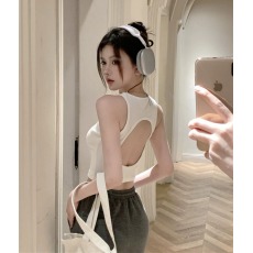 批发百合 已出货 罗纹 吊带背心女内搭外穿短款无袖露背上衣