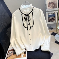 批发设计感别致绝美法式小衫2026春季新品宫廷风长袖上衣雪纺衬衫