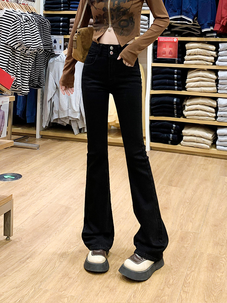 Actual shot of new spring bootcut jeans for women, high-waisted, loose, slimming, stretchy straight pants