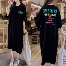 批发仿棉牛奶丝#慵懒风百搭<b class='q'>大码</b>懒人连衣裙简约宽松森系T恤长裙跨境