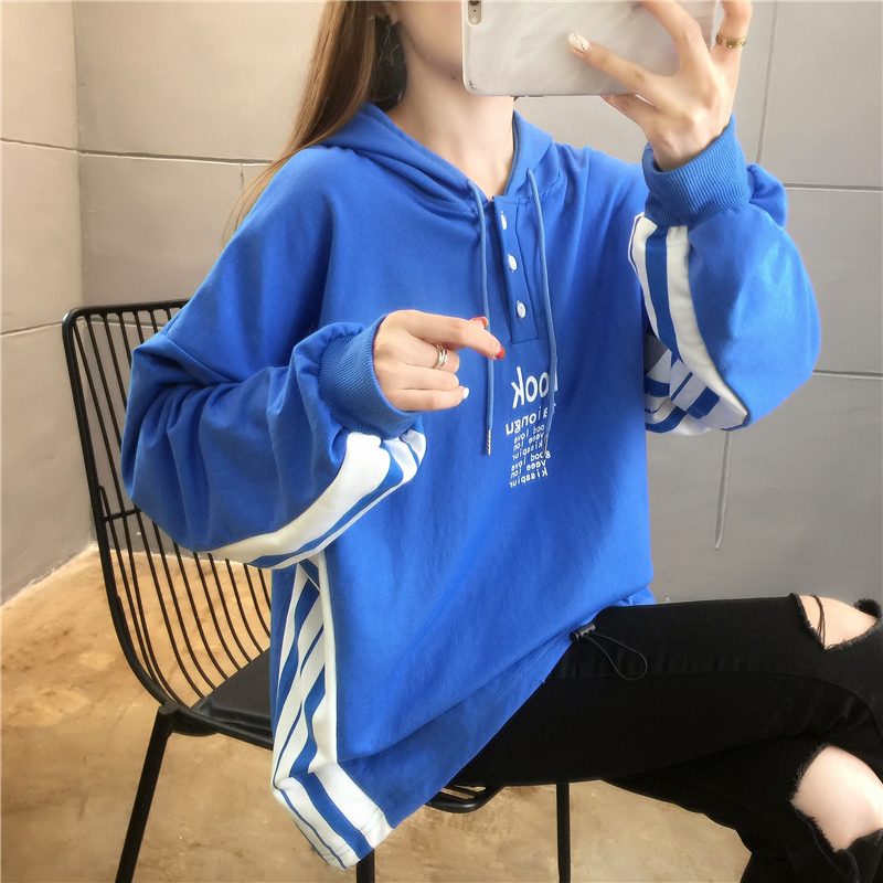 First real shot of 6535 fish scale hooded thin sweatshirt for women spring new style stitching contrasting color trendy brand