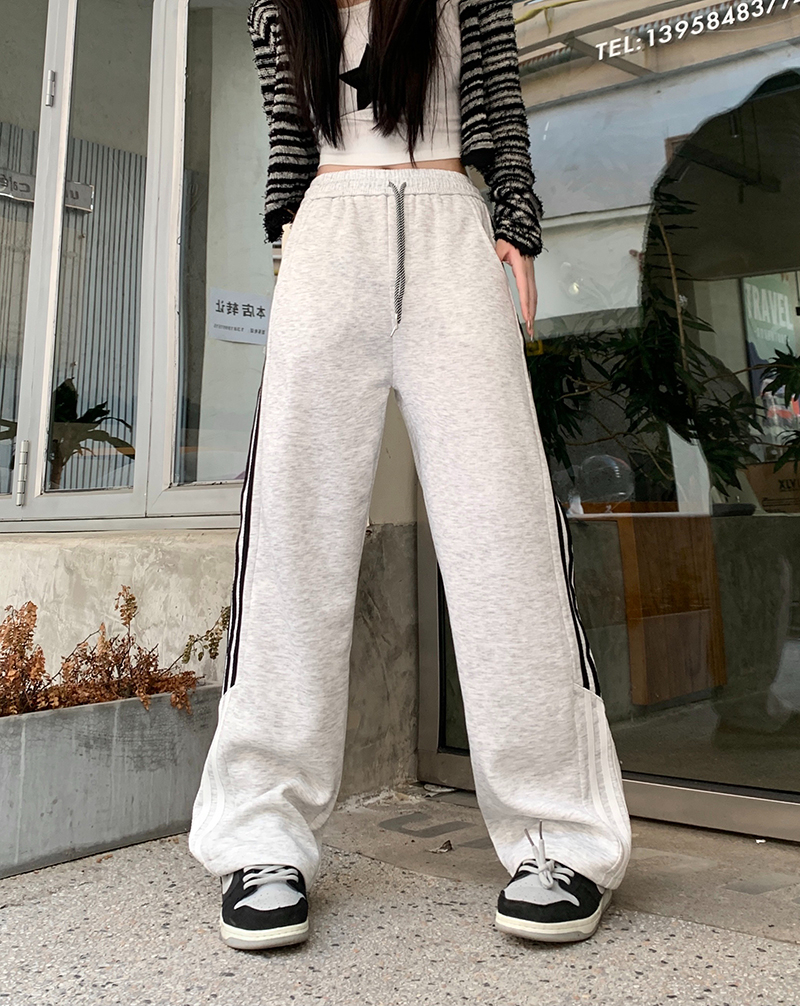 Real shot Chinese cotton composite American striped new loose straight sports pants casual trousers