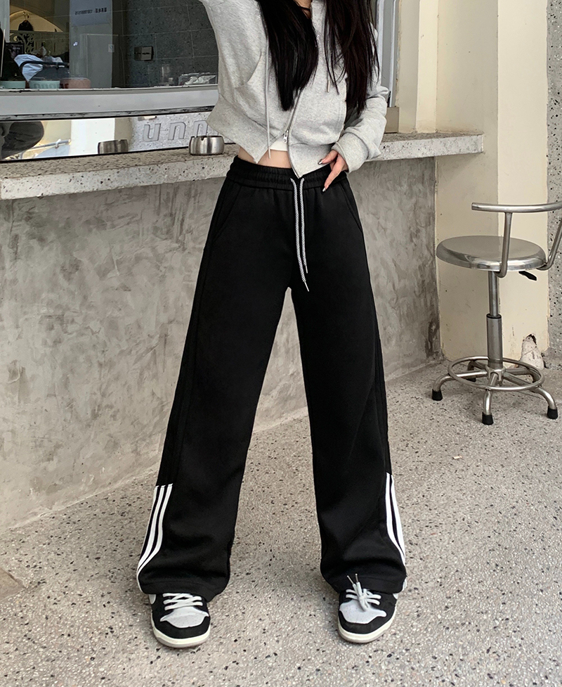 Real shot Chinese cotton composite American striped new loose straight sports pants casual trousers