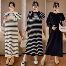 批发实拍网红孕妇装春装针织条纹孕妇连衣裙<b class='q'>韩版</b>宽松显廋孕妇裙