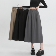 批发灰色中长款<b class='q'>半身裙</b>女2026春夏新款高腰<b class='q'>百褶</b>a字裙遮胯纯色大摆伞裙