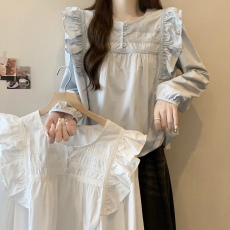 批发实拍韩国chic秋季设计感小飞袖衬衫洋气减龄显瘦宽松套头圆领