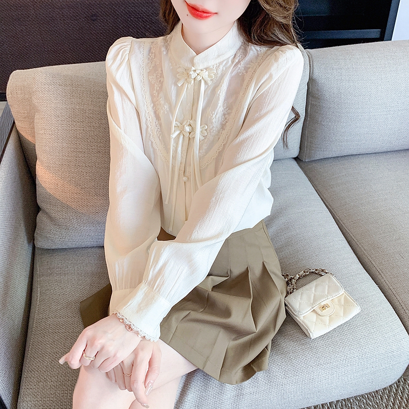 2026 봄 가을 새로운 중식 국풍 자수 단추 절묘한 셔츠 원 웨이 달콤함 다용도 터틀넥 맨위 새로운