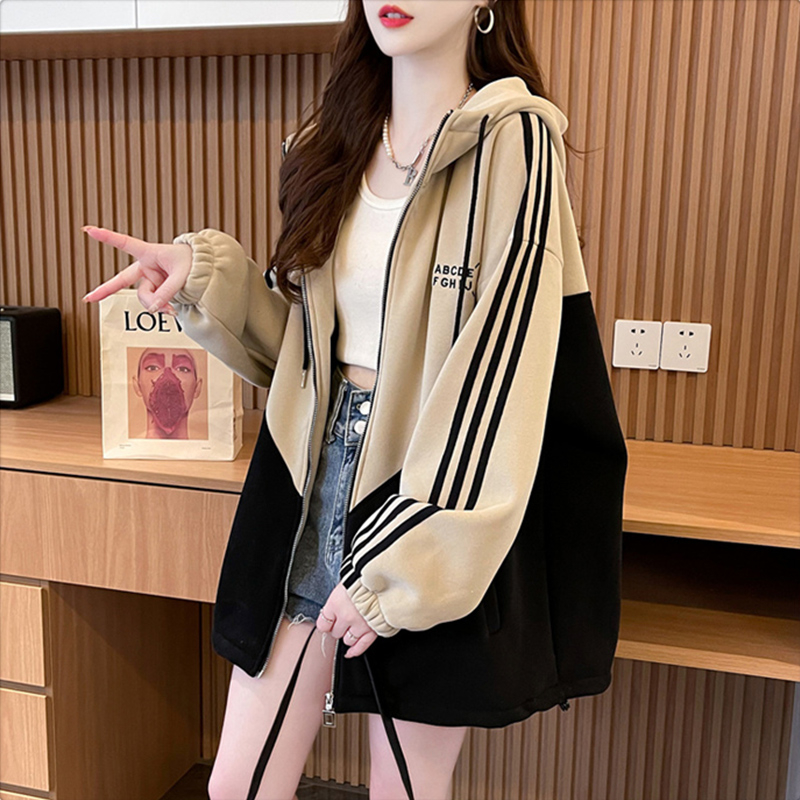 시작 중 모방 후아 면 복잡한 우유 실크 플러스 인사이드 펌프 봄 얇은 스타일 후드티 후드 여성 코트
