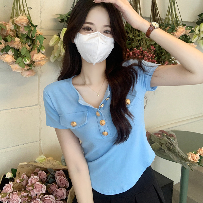 大碼胖mm正肩短袖t恤女夏季新款辣妹顯瘦遮肚不規則短上衣