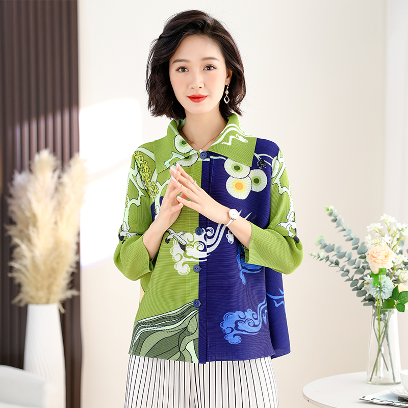 MY2435# 褶皱短款外套新款时尚妈妈装上衣减龄洋气百搭衬衫上衣女女裝貨源服裝批發