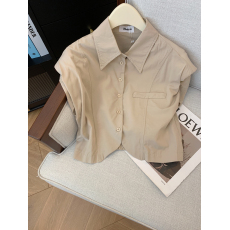批发实拍 夏季新款洋气甜酷个性短款上衣女潮百搭女士显瘦无袖衬衫