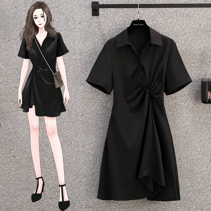 FA12180# 夏季新款大码女装胖MM遮肚子显瘦褶皱收腰连衣裙M-4XL200斤 服裝批發女裝批發服飾貨源