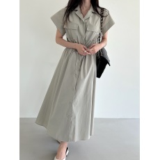 批发韩版chic个性抽绳收腰单排多扣翻领<b class='q'>连衣裙</b>