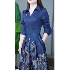 批发2026秋冬季爆款轻奢时尚中国风水墨画连衣<b class='q'>裙</b>高腰遮肉妈妈长袖<b class='q'>裙</b>子