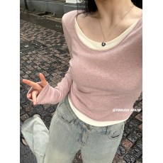 批发王少女的店 秋冬季假两件上衣时尚洋气针织长袖气质内搭打底衫t恤