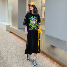 批发仿棉牛奶丝#连衣裙长款夏季新款<b class='q'>大码</b>宽松胖m显瘦开叉T恤长裙跨境