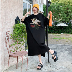 批发仿棉牛奶丝#<b class='q'>大码</b>连衣裙夏季居家休闲睡裙女休闲宽松孕妇长裙跨境