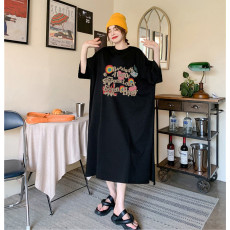 批发仿棉牛奶丝#<b class='q'>大码</b>胖m<b class='q'>大码</b>宽松过膝长裙长款中长款连衣裙女跨境电商