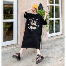 批发仿棉牛奶丝#长款T恤裙短袖夏季新款宽松<b class='q'>大码</b>遮肚长款连衣裙跨境