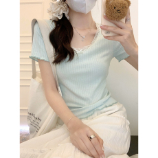 批发实拍实价纯欲辣妹风蝴蝶结短袖t恤女甜辣内搭设计感小众打底上衣