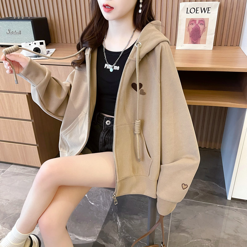 실사 후아 면 복합 우유 실크 후드티 여성 봄 가을 얇은 스타일 트렌디 카디건 코트 지퍼 빅 사이즈 여성 의류