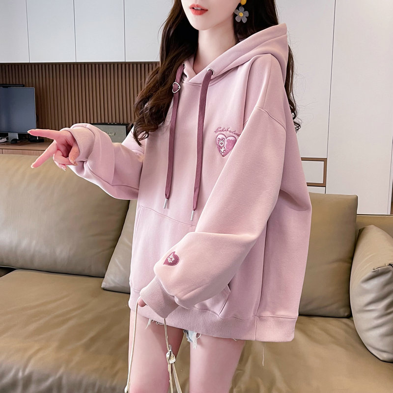실사 후아 면 복합 우유 실크 후드 티 스웨터 여성 봄 가을 얇은 스타일 트렌디 재킷 빅 사이즈 여성 의류