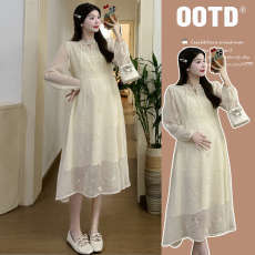 实拍孕妇小清新甜美宽松刺绣重工新中式连衣裙