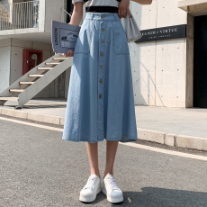 批发牛仔<b class='q'>半身裙</b>大摆伞裙小个子高腰A字裙女夏季薄款显瘦百搭半身长裙