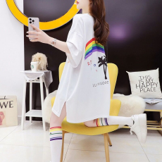 批发纯棉抖音质量/紧密环定纺纯棉/后包领/<b class='q'>中长款</b>V领短袖<b class='q'>T</b><b class='q'>恤</b>女