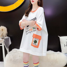 批发纯棉抖音质量/紧密环定纺纯棉/后包领/<b class='q'>中长款</b>重工短袖<b class='q'>T</b><b class='q'>恤</b>女