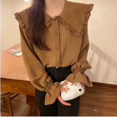 批发2026早春新款大码女装法式娃娃领纯色衬衫内搭<b class='q'>长袖</b>衬衣