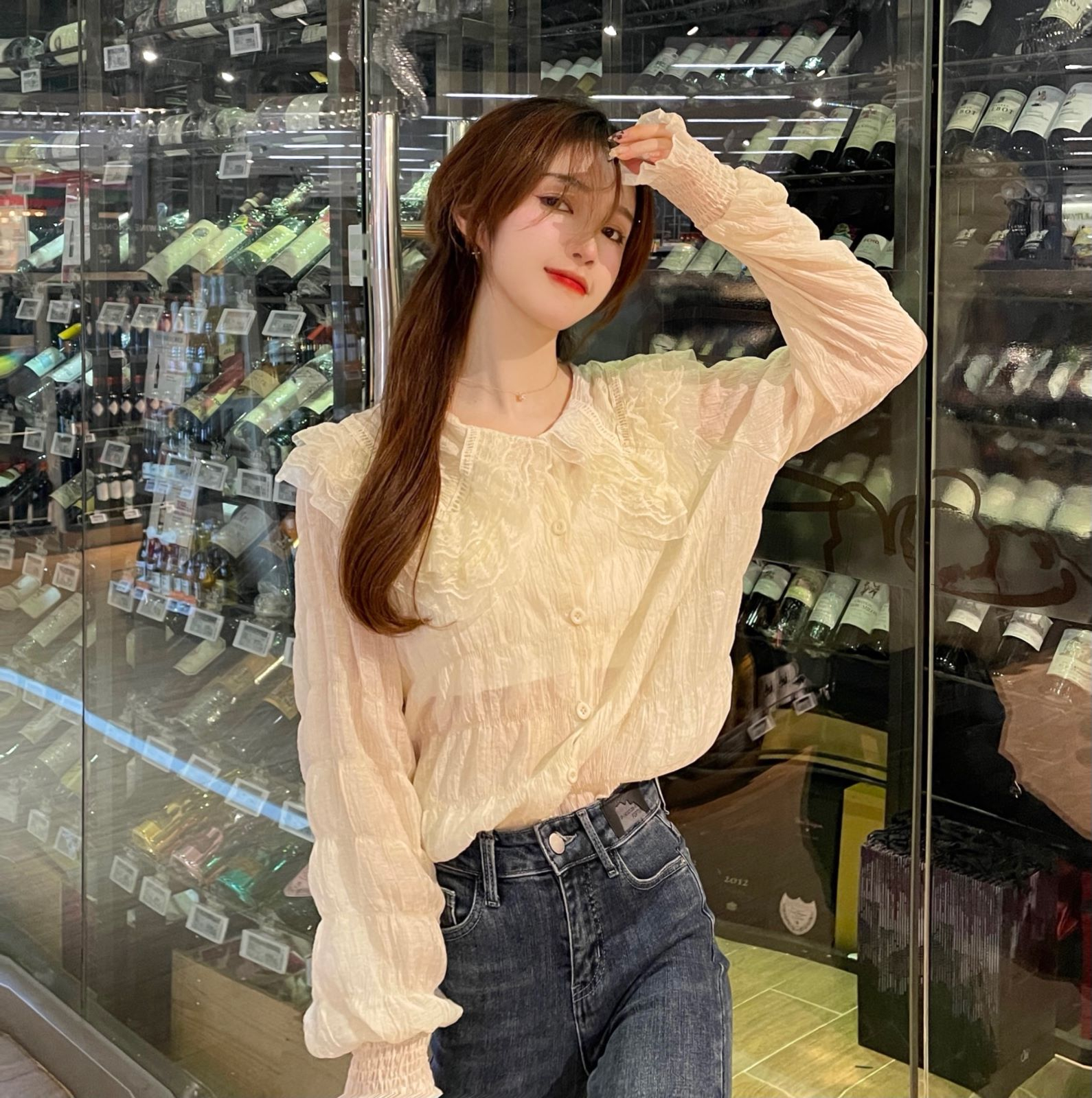 FA36867# 早秋新款超仙洋气上衣内搭设计感甜美减龄大码女装长袖衬衫 服裝批發女裝批發服飾貨源